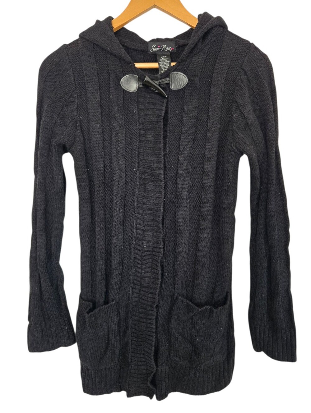 🖤 Y2K Susie Rose Hooded Toggle Cardigan Sweater | Black Knit | Size M (7/9)